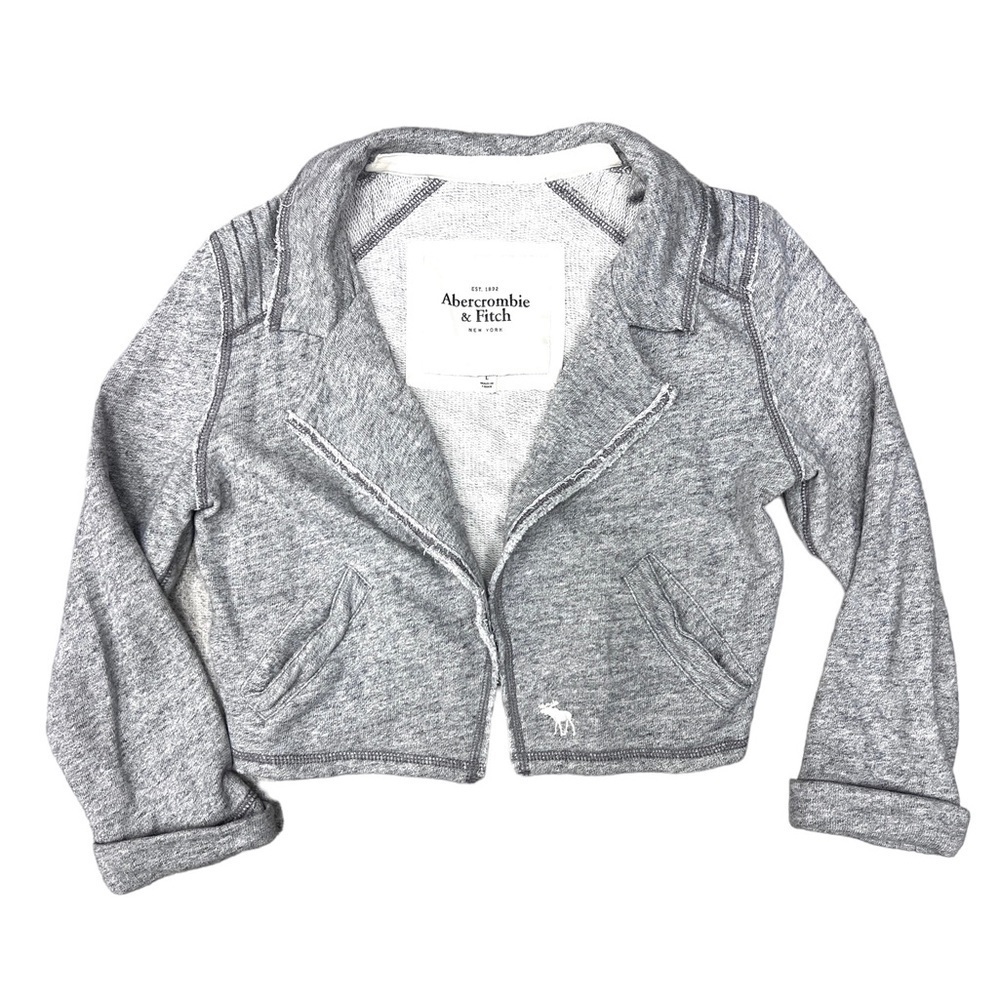 Abercrombie & Fitch Gray Copped Sweatshirt Moto Jacket Large Jersey Knit y2k - Picture 2 of 10